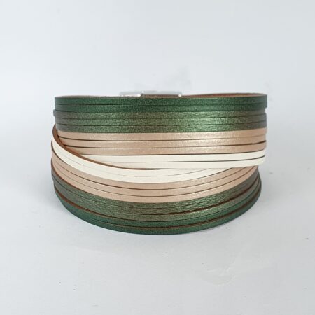 Zöld-drapp többszálas karkötő női