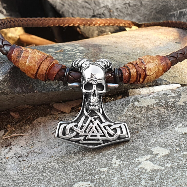 STEELWOLF-Férfi Valknut motoros szarvas koponya nyaklánc