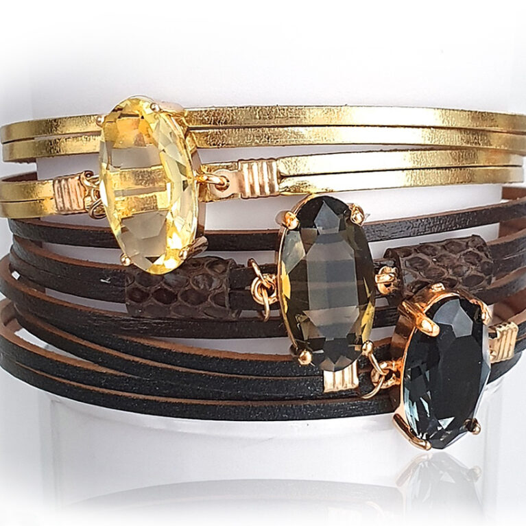 Arany-fekete szálas női bőr karkötő