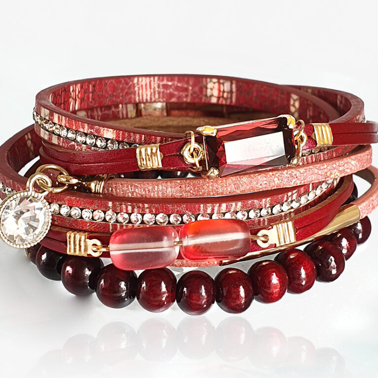 Bordó cirmos 2in1 női karkötő