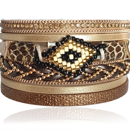 Gonosz szem drapp női bőr karkötő