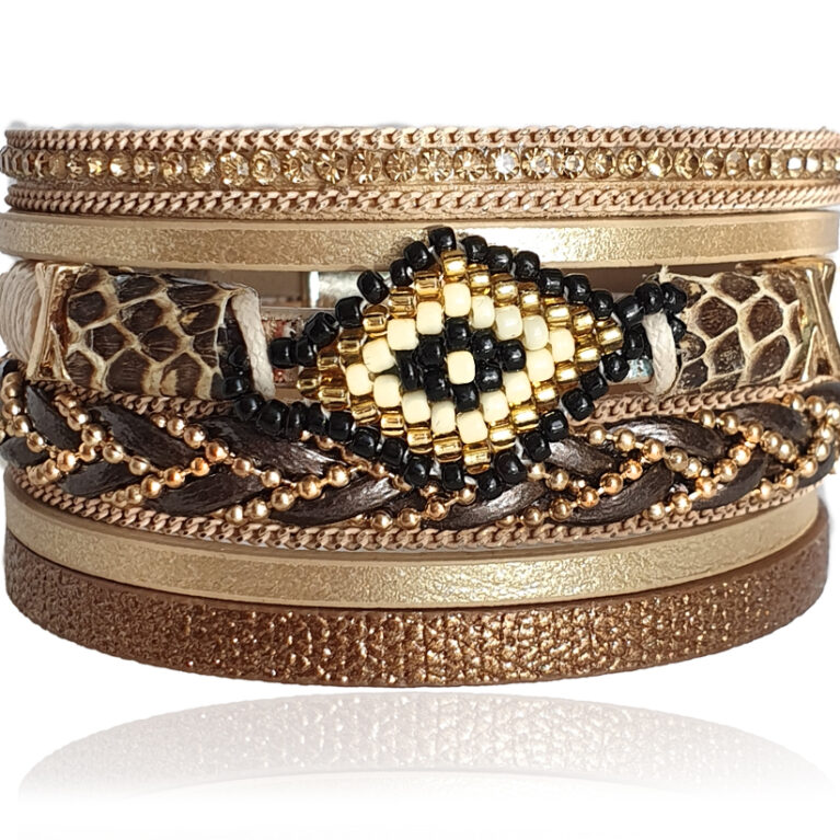 Gonosz szem drapp női bőr karkötő