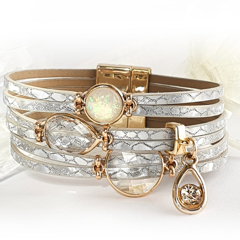 Silver luxury többszálas női bőr karkötő