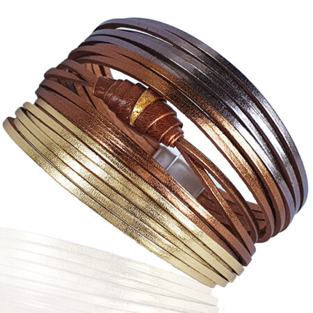 Metál többszínű szálas női bőr karkötő