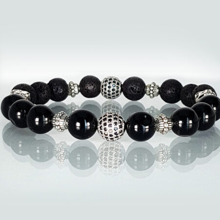 Ónix-lávakő cirkon labdás ásvány karkötő