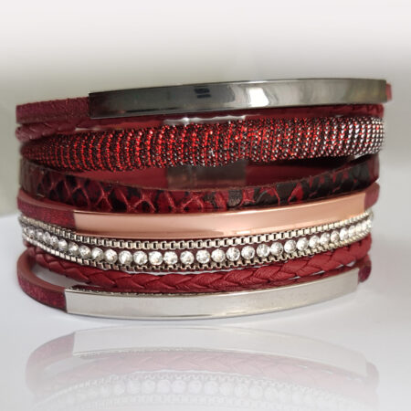 Bordó többszálas bőr karkötő