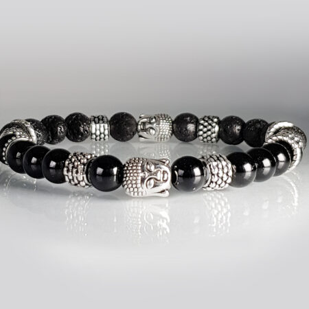 Buddha feles ónix-lávakő ásvány karkötő