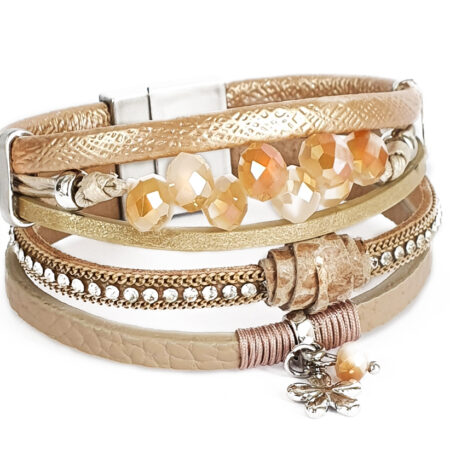 Drapp gyöngyös többszálas női bőr karkötő