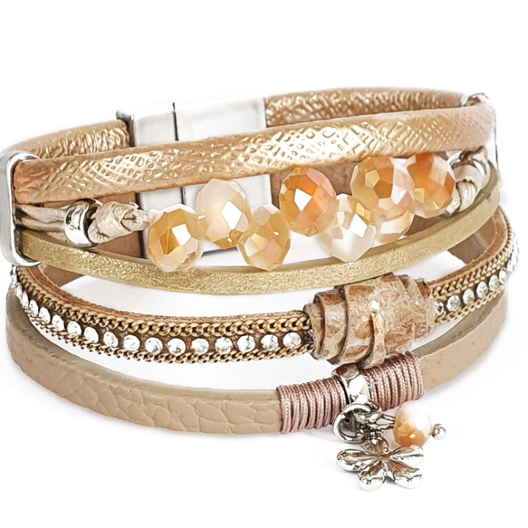 Drapp gyöngyös többszálas női bőr karkötő