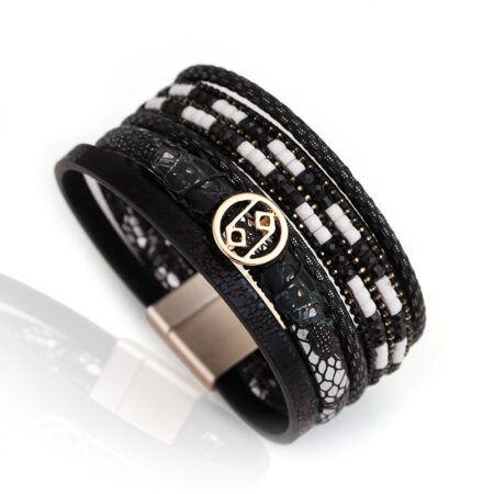 Fekete többszálas bőr karkötő