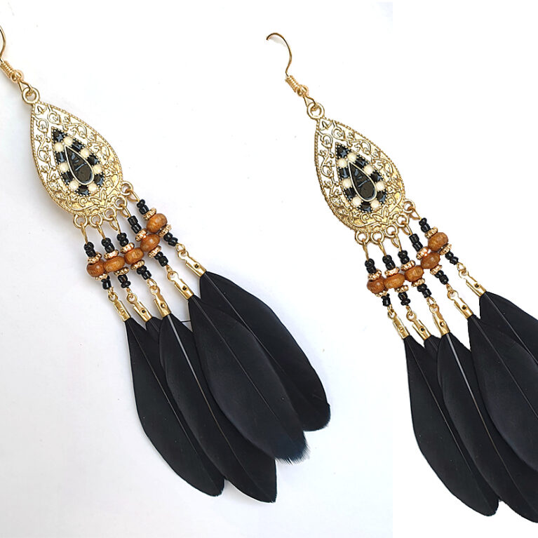 Indián tollas fekete fülbevaló