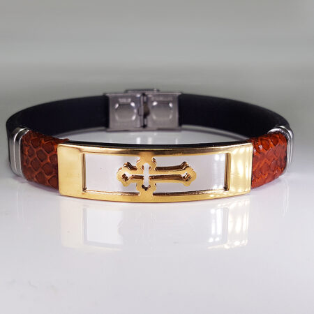 Nemesacél-kaucsuk keresztes férfi karkötő