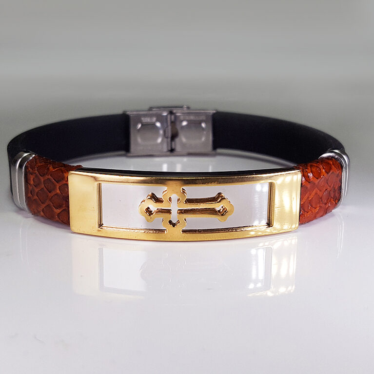 Nemesacél-kaucsuk keresztes férfi karkötő