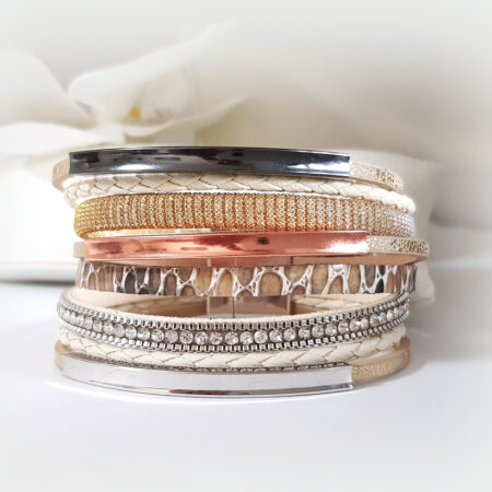 Drapp többszálas bőr karkötő