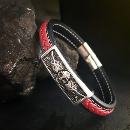 Skullszárnyas piros-fekete férfi bőr kar...