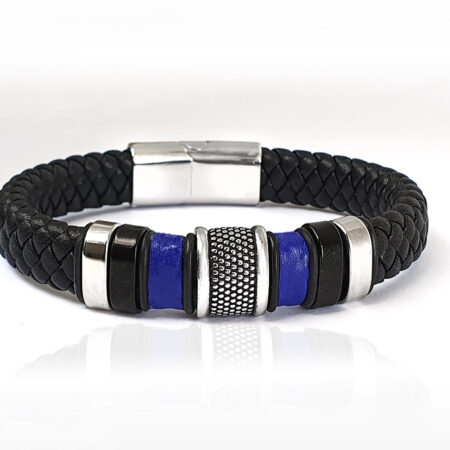 Férfi fekete-kék bőr karkötő