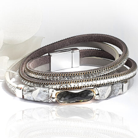 Szürke köves hosszú többszálas bőr karkötő