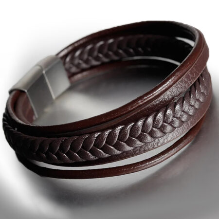 Barna szálas férfi bőr karkötő