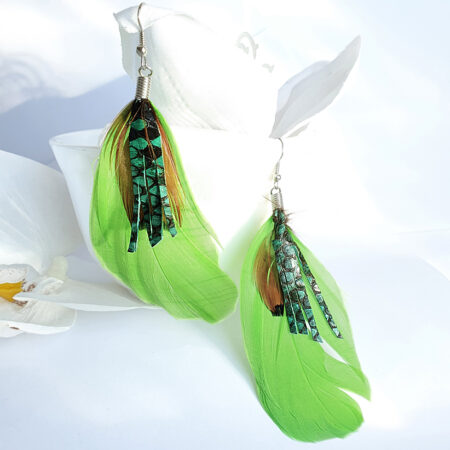 Zöld lime toll fülbevaló bőrrel