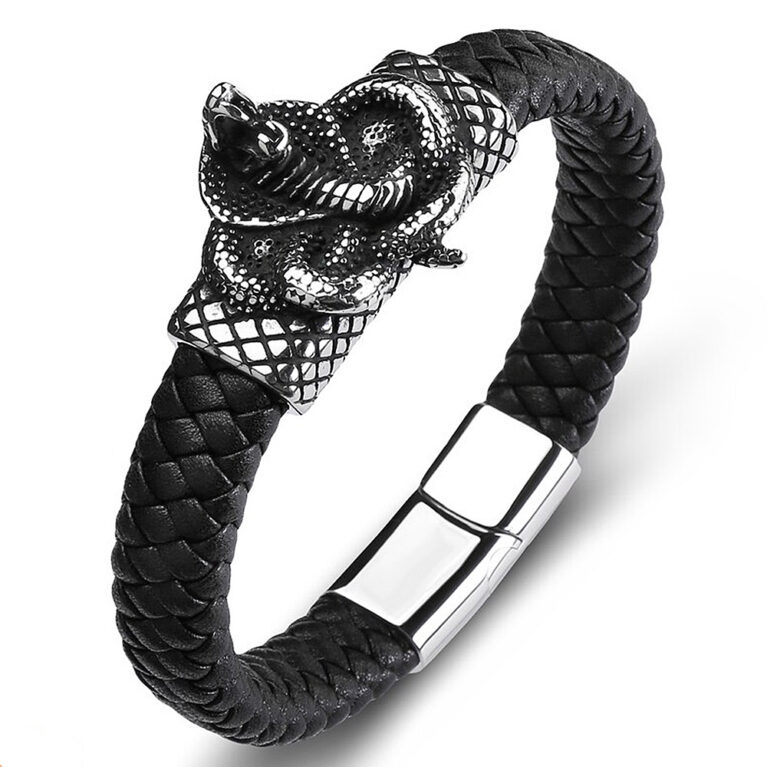 Ureusz kobra férfi bőr karkötő