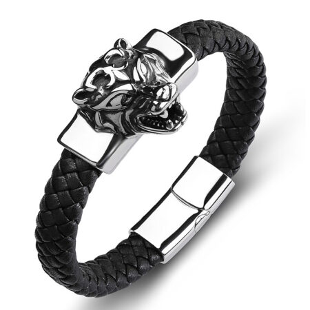 Anjou farkas bőr férfi karkötő