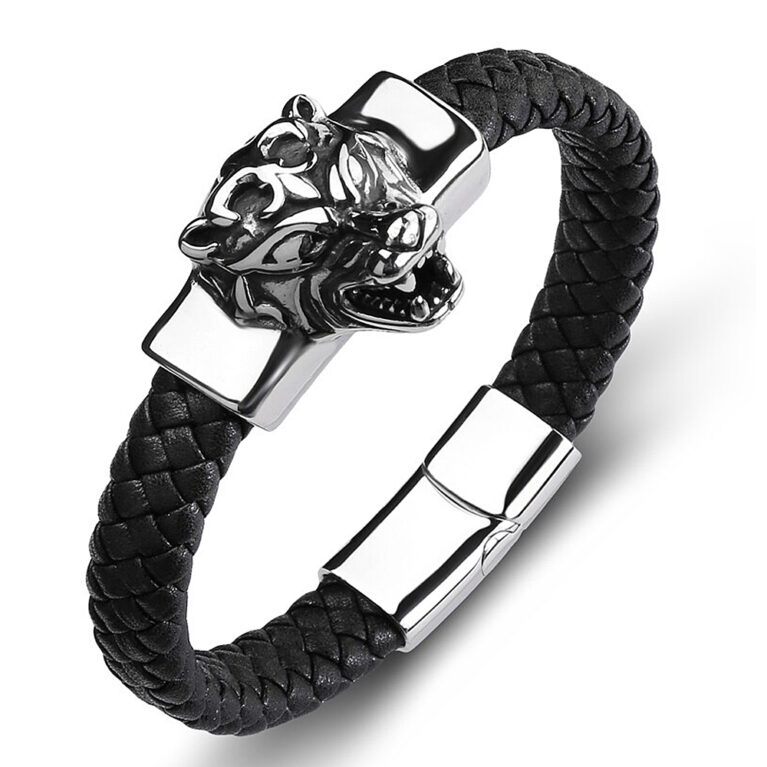 Anjou farkas bőr férfi karkötő