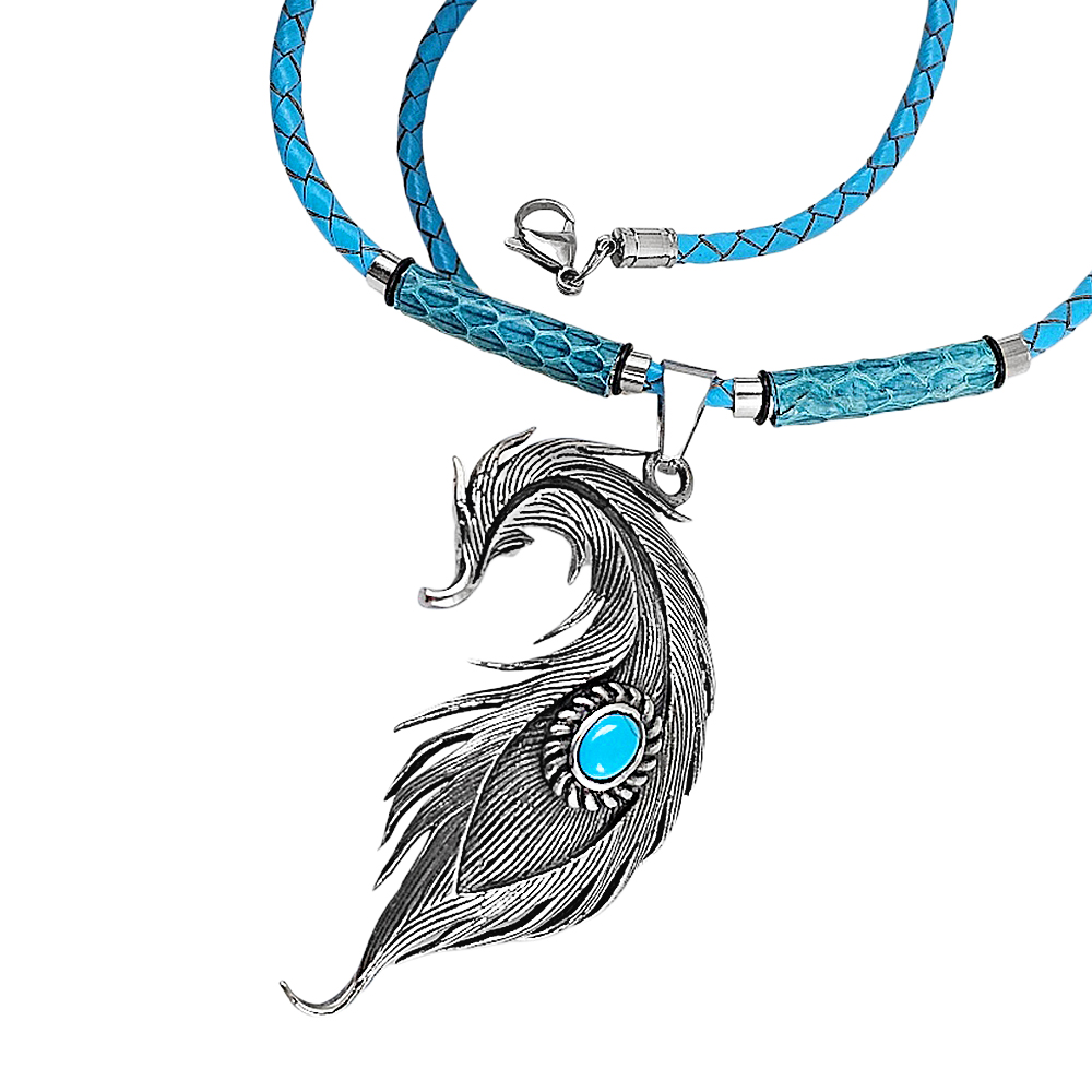 Nemesacél női toll nyaklánc türkinitköves