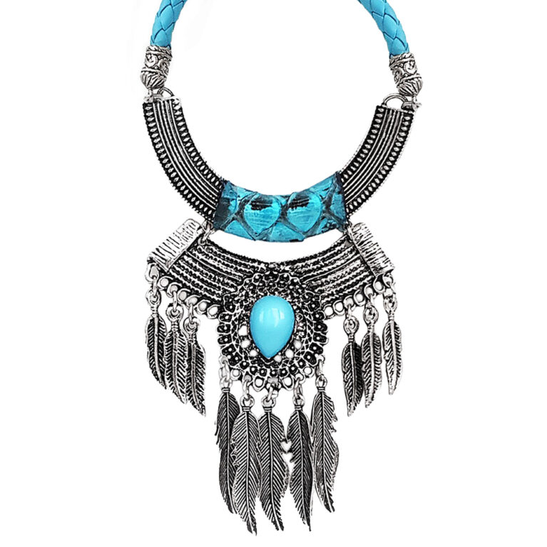 Amerikai indián női nyakék apró tollas