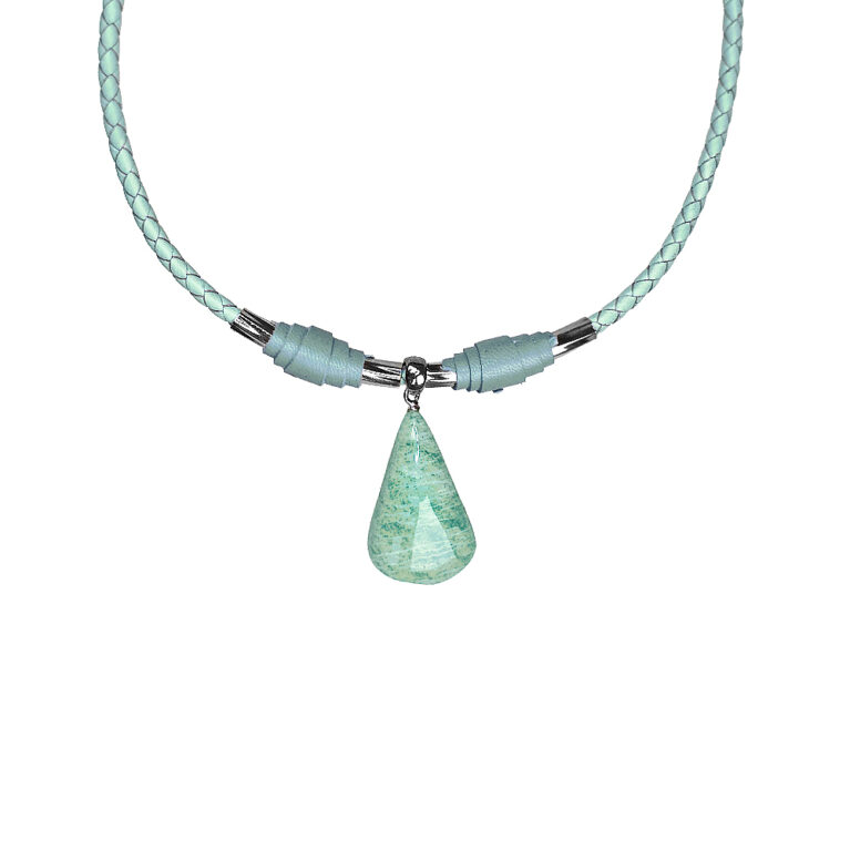 Amazonit medálos  - türkizzöld bőr nyaklánc